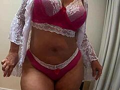 Big Blonde MILF Danáa seduces with red lingerie in this steamy video