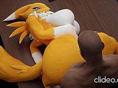 A MILF de peitos grandes Renamon tem seu pau monstro satisfeito no trabalho