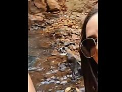 Big-breasted Paty and Jhonny ride the waterfall in HD video