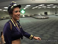 MILF stewardess gets pounded hard by a big black cock