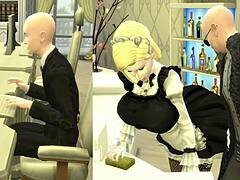 Japanese 3D anime wife gets dominated by her maid