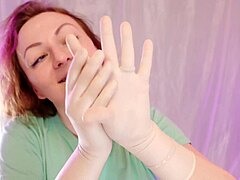 Curvy homemade video featuring a girl next door in surgical gloves