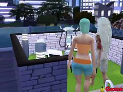 Hinata y su amiga Madara visitan una piscina, donde Hinata se ofrece a aliviar a su acompañante masajeando sus genitales y dándole acceso a sus nalgas