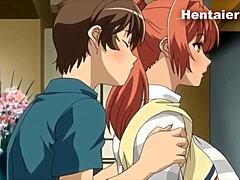 Hentai-animatie van onverwachte penetratie met volwassen vrouw