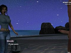 Изменяющая жена с большой грудью и изогнутой попкой получает кремпай от своего молодого любовника на пляже в горячей 3D-анимации