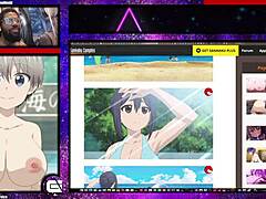 Animowana dziewczyna Uzaki-chan pokazuje swoje duże piersi i gładkie genitalia