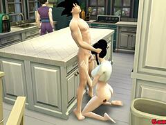 Chichis mąż pracuje, podczas gdy jej synowie ruchają ją w dupę w kuchni