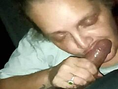 Mature woman gives a sloppy blowjob and swallows cum