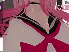 VTuber의 Kanako가 ASMR 오디오와 함께 에로틱한 학교 소녀 코스프레 비디오에서 신음하고 소변을 쏟아냅니다
