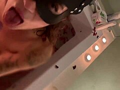 Teen girl receives neighbor's pee bath and gives him a blowjob while receiving his cum on her face in POV