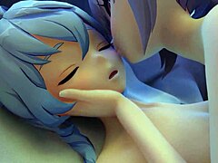 A collection of 3D hentai scenes featuring Genshin Impact characters in lesbian encounters