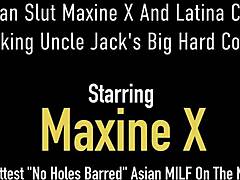 Maxine X and her Latina lover pleasure an older man's large penis