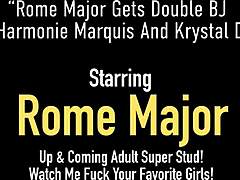 Harmonie Marquis og Krystal Davis gir en dobbel blowjob til en major i Roma