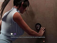 Lara Croft, 3D'de glory hole macerasında büyük siyah bir yarrağa boşalıyor