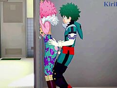 Izuku Midoriya genießt einen intensiven Dreier mit Mina Ashido und Momo Yaoyorozu in My Hero Academia Hentai