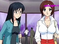 Wanita anime matang ditembusi di lift umum