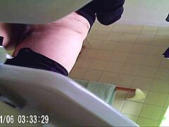 Amateur grandma caught on hidden camera in the bathroom