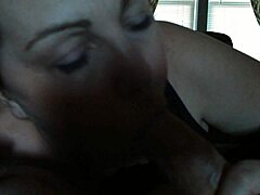 My chubby mom indulges in some mouth worship while watching my big cock