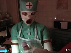 Jade Green adında bir hemşire, maskeli eldivenlerle hastaya anal yumruk ve oral seks yapıyor