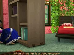 A madrasta faz sexo com a enteada em uma cena lésbica do Sims 4