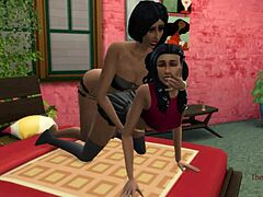 A mostohaanya szexel a mostohalányával a Sims 4 leszbikus jelenetében