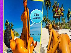 Kreslené porno s nevlastní maminkou a synem na nudistické pláži