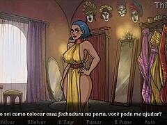Una hermosa vendedora rubia hace una mamada en el sexto episodio de este juego para adultos