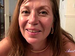 Taboo POV of step-aunt Isabella, a full-bush milf with natural tits
