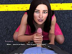 لعبة الواقع الافتراضي: شاهد امرأة سمراء مثيرة تمارس الجنس الفموي في مكان عام