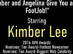 Kimber Lee und Angelina Castro, zwei vollbusige Frauen, vergnügen sich mit Fußfetisch
