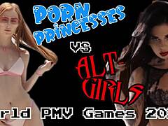 MILF-uri fierbinți și prințese adolescente concurează într-un joc porno